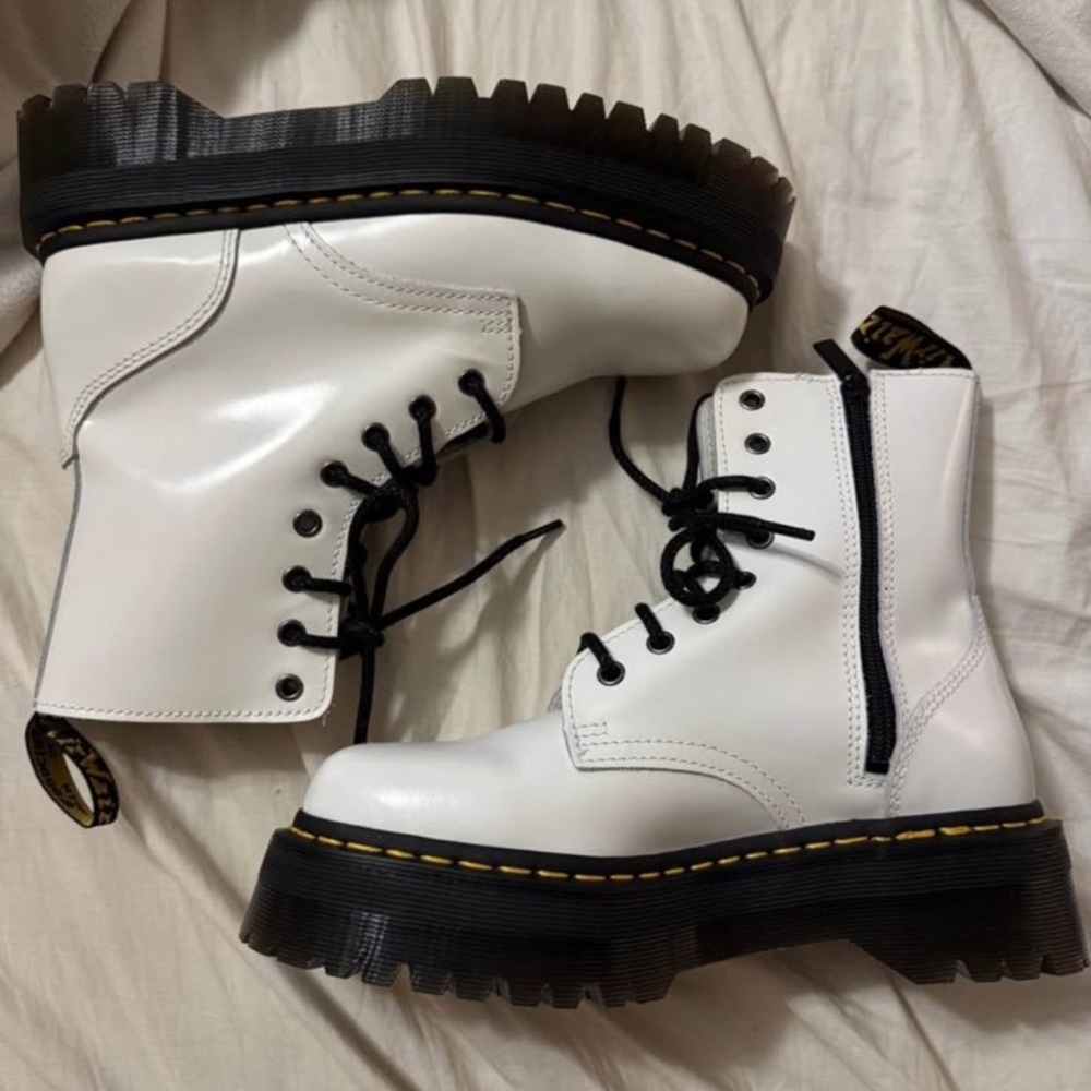 Dr. Martens White and Black Combat Boots with Chunky Sole